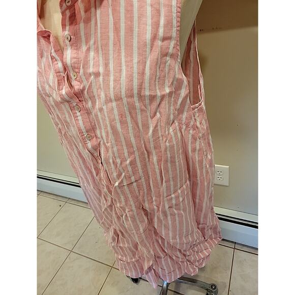 C&C California Pink and White Striped Linen Sleeveless Shirt Dress Women's 3X - Picture 3 of 9